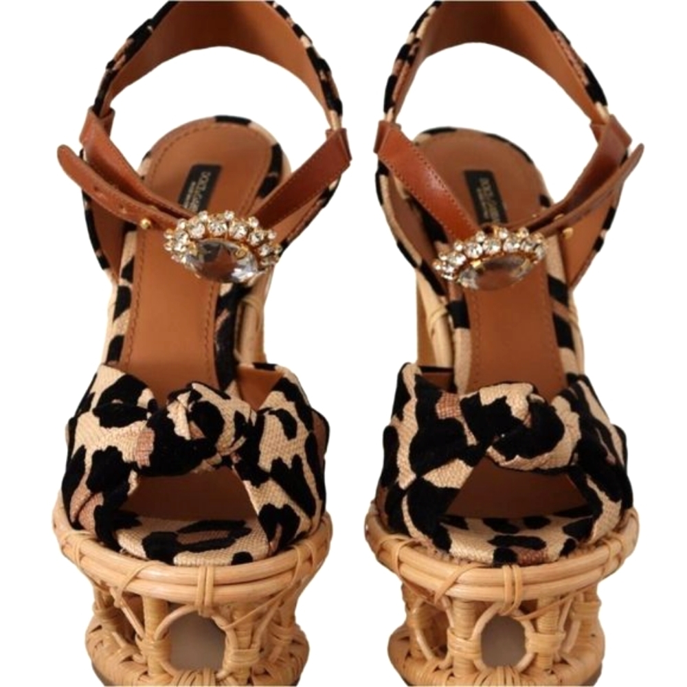 Dolce & Gabbana 💎 Rattan Platforms Designer Crystal Strap Sandals Shoes EU 39 - Picture 5 of 7